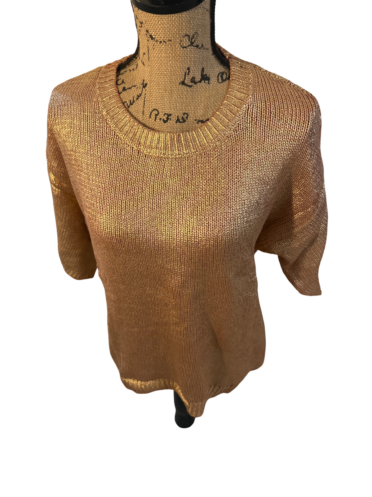 NWT Coldwater Creek Metallic Shimmer Wave Sweater Short Sleeve Gold Top Medium NWT Coldwater Creek Metallic Shimmer Wave Sweater Short Sleeve Gold Top Medium