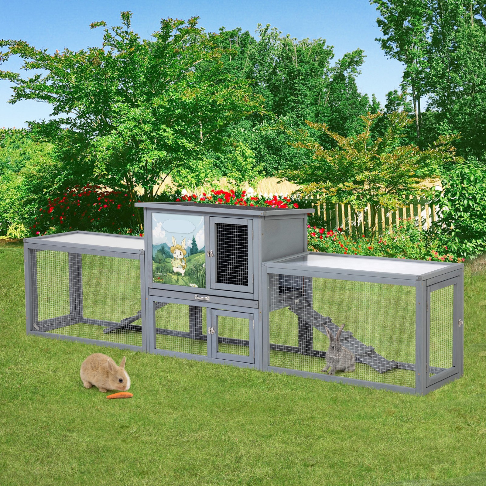 COZIWOW 94\'\' Large Wooden Rabbit Hutch with Pull Guinea Pig House Chincken Coop