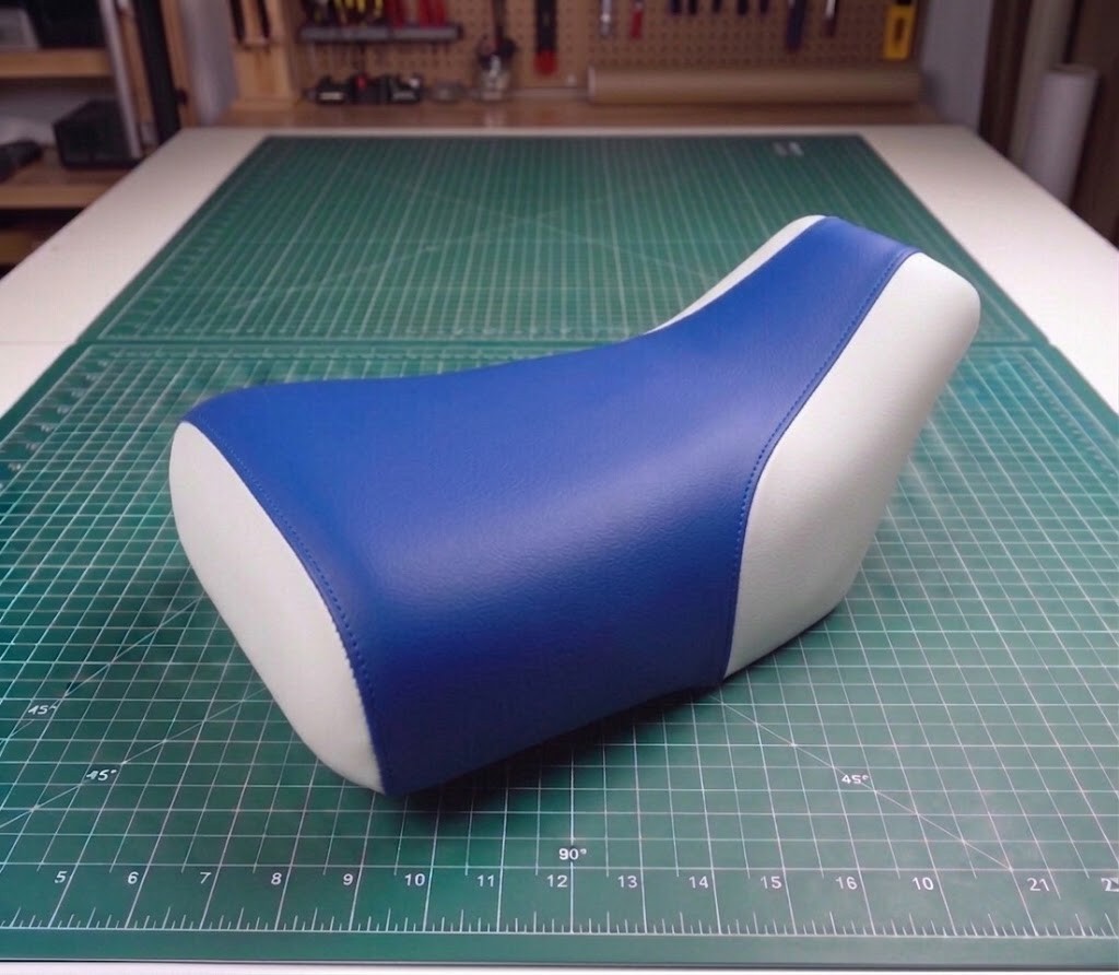 Honda TRX350 Foreman Seat Cover For 1986 To 1989 Blue White Vinyl Seat Cover