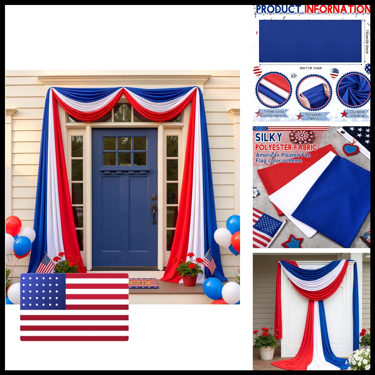 HunnmingRe 3 Pcs 2.5 x 9.8 Ft 4th July Porch Decorations Outdoor Patriotic