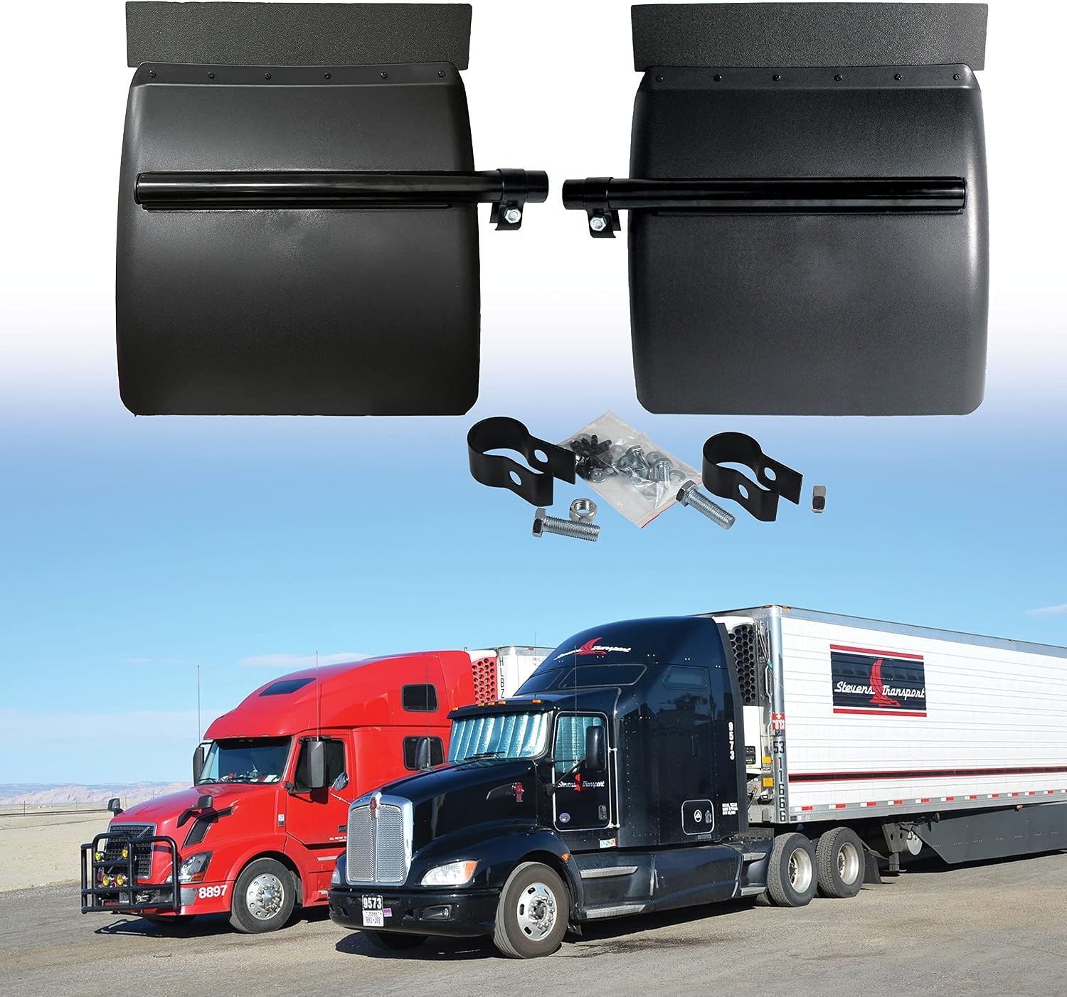 Pair Black Poly Quarter Fenders Set for Semi Truck Freightliner Kenworth Peterbi