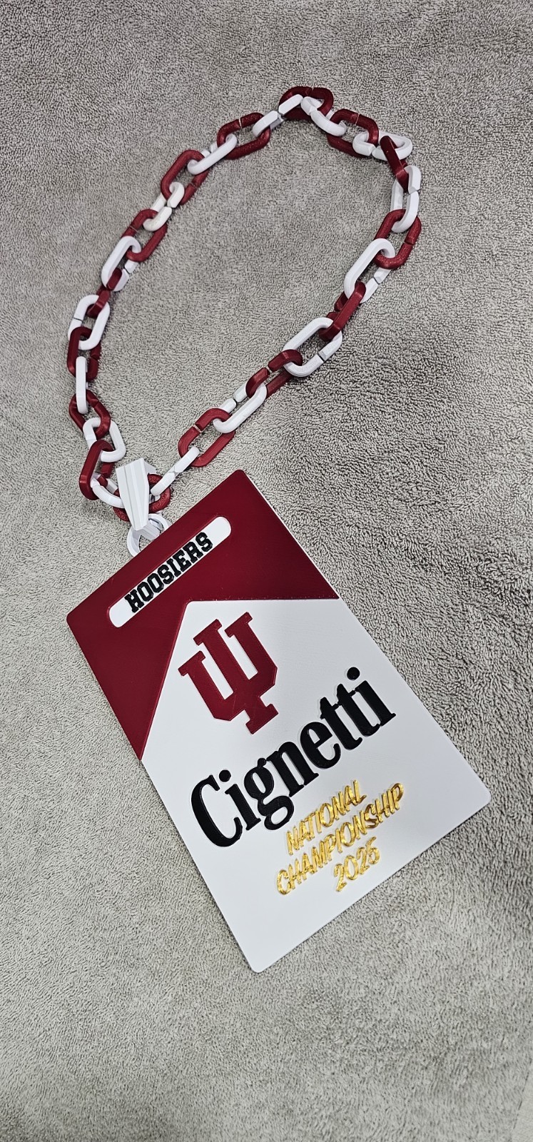 Indiana Hoosiers IU Cignetti NCAA Championship 2025 Necklace Red & White Chain