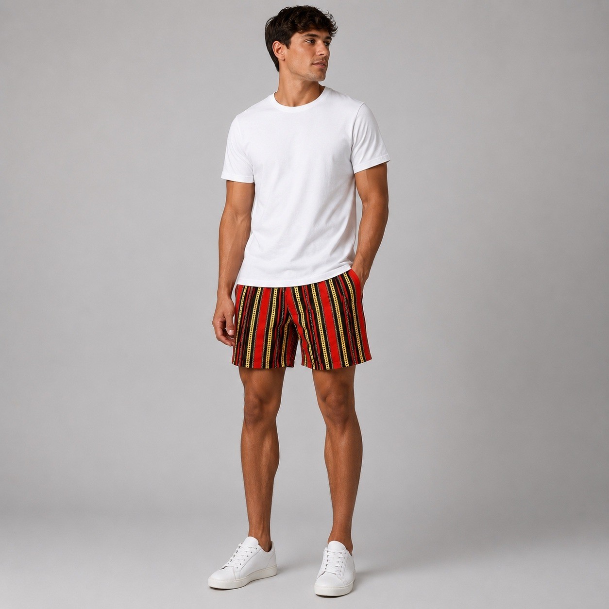 Surf Society Shorts Mens Large Red Gold Swim Trunks Chain Stripe Board Lined