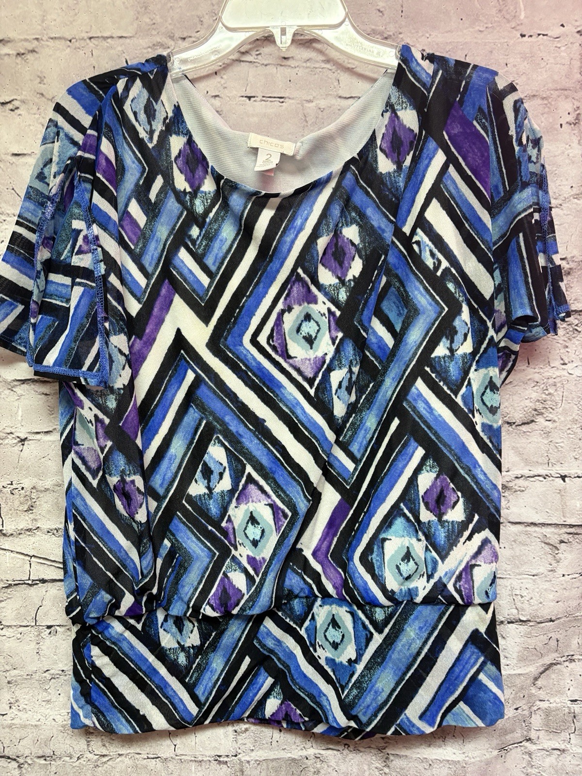Chico’s Women’s Blouse Short Sleeve Size 2 Blue/Purple 