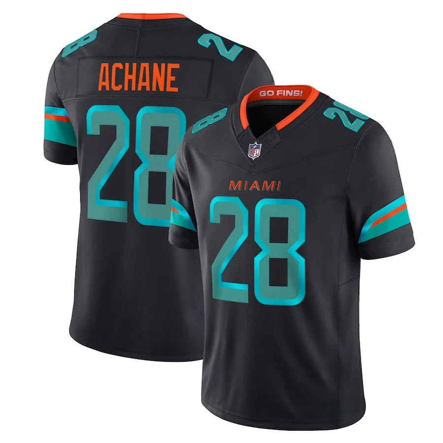Men's Dolphins #28 De’Von Achane 2025 Rivalries Collection Stitched Jersey