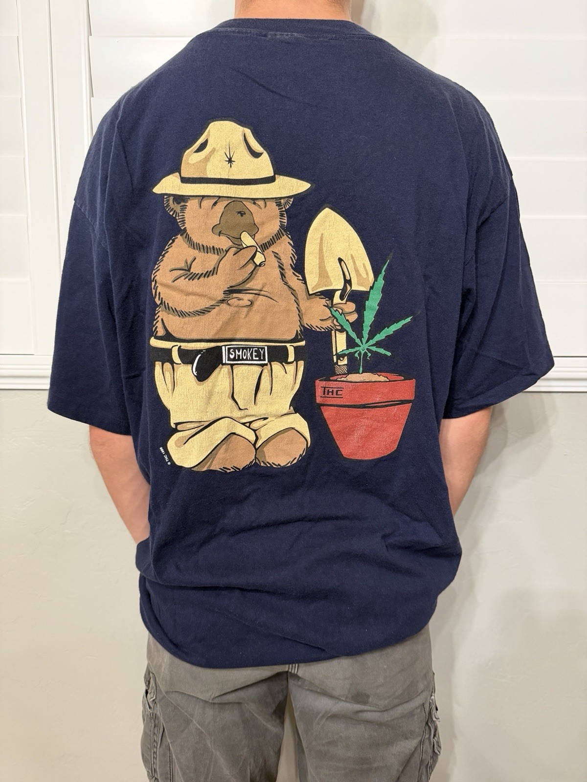Vintage 1996 Smokey Bear THC Weed Parody T Shirt XL Navy 90s Cannabis Rare Vintage 1996 Smokey Bear THC Weed Parody T Shirt XL Navy 90s Cannabis Rare