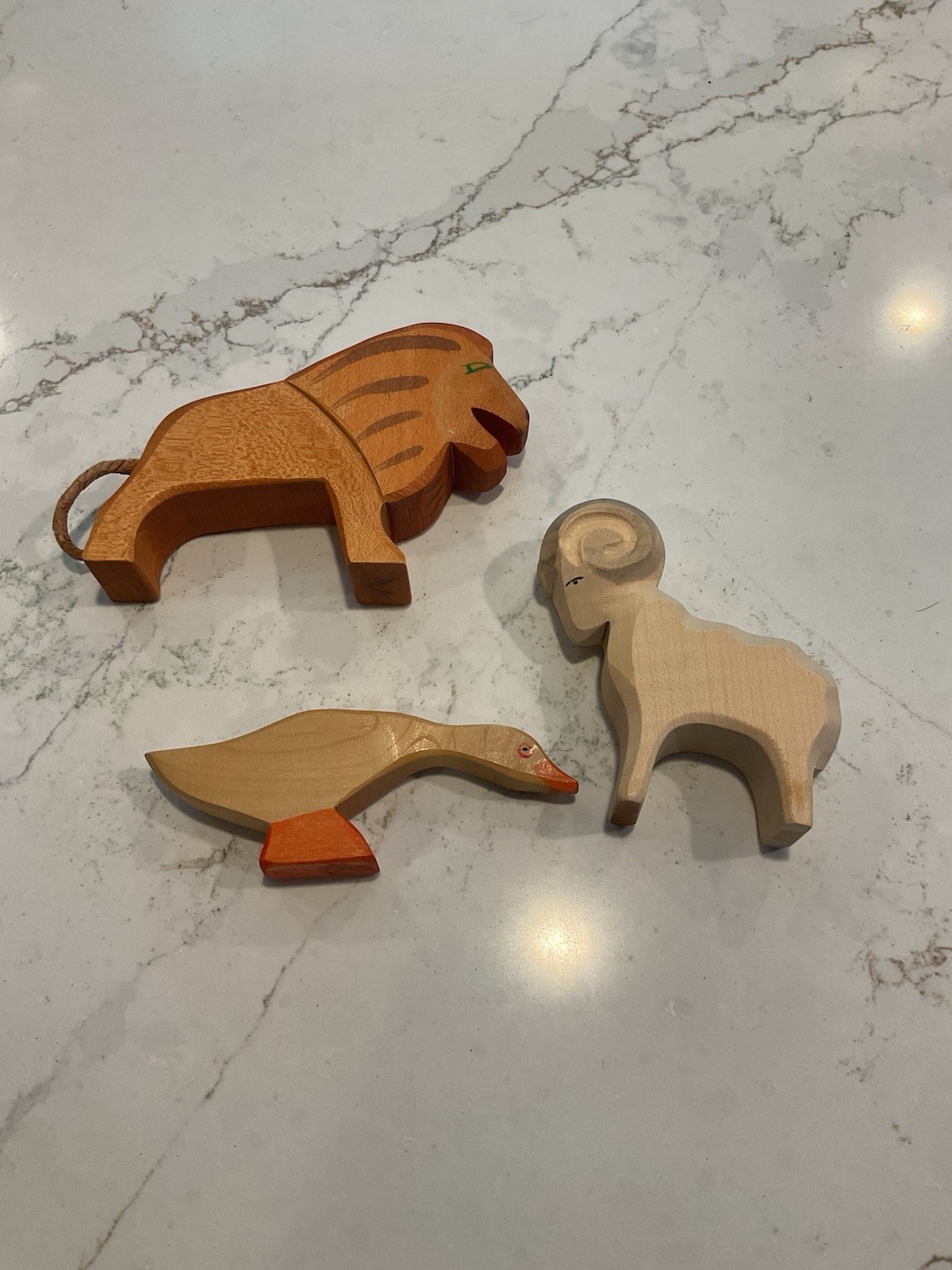 OSTHEIMER 3 Wooden Animals ( Goose , Ram & Lion) West Germany Vintage OSTHEIMER 3 Wooden Animals ( Goose , Ram & Lion) West Germany Vintage
