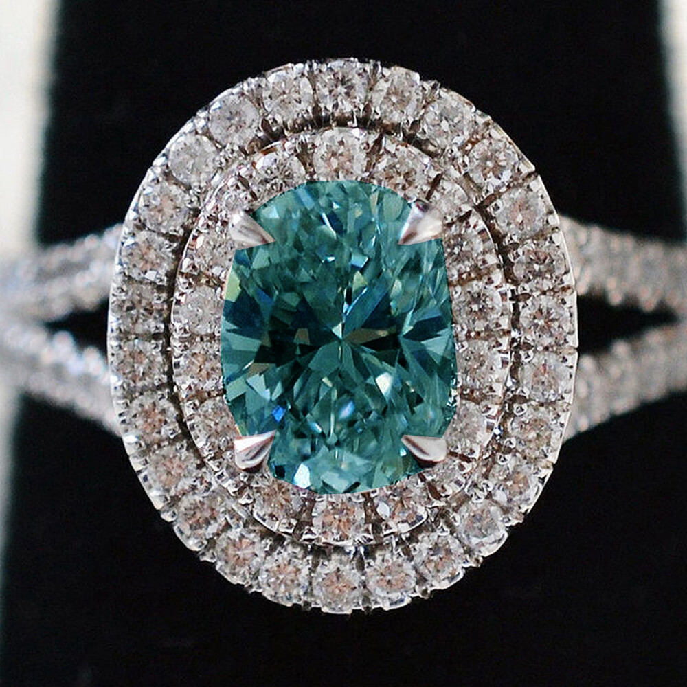 5.75 Ct Blue Moissanite Solitaire Diamond Engagement Ring 925 Sterling Silver