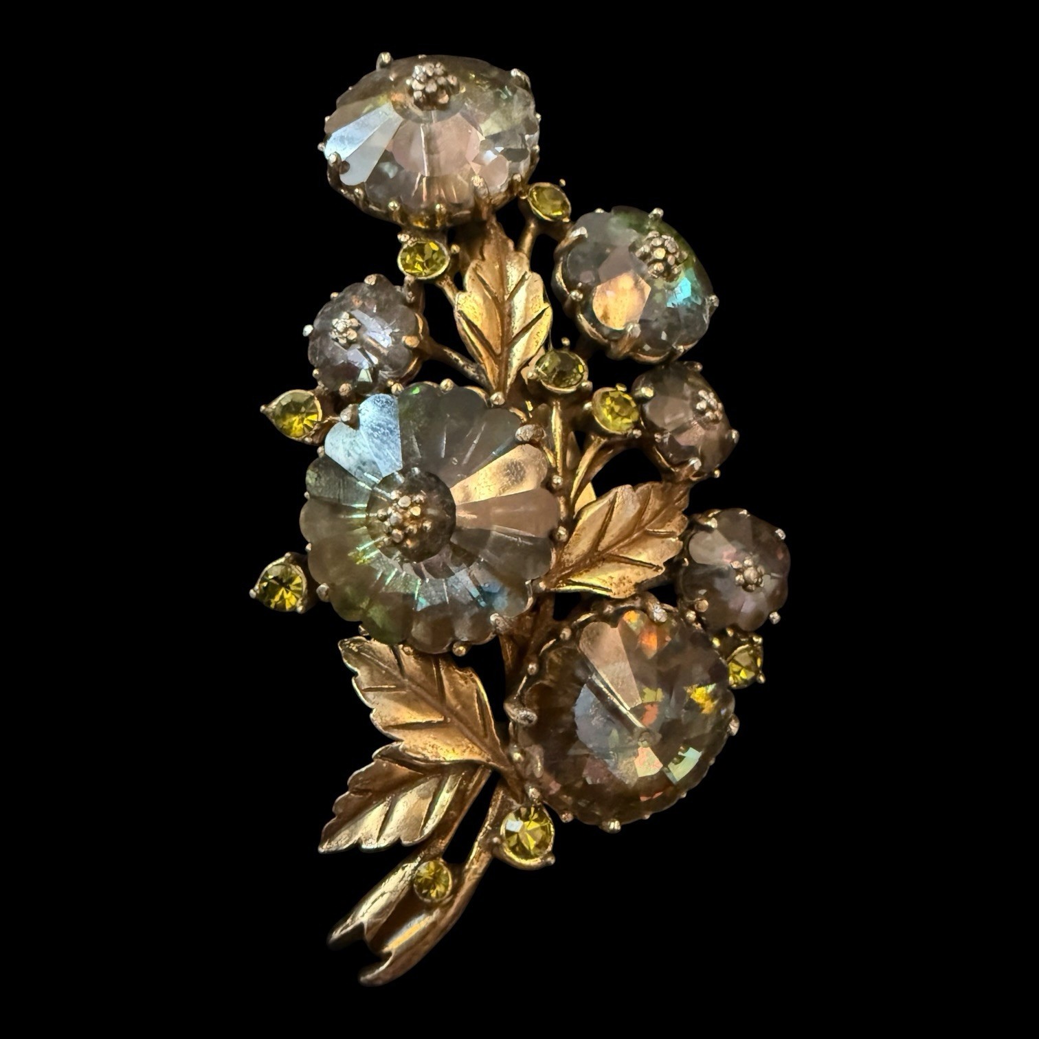 VTG Weiss Watermelon Rivoli Glass Rhinestone Flower Brooch 3” VTG Weiss Watermelon Rivoli Glass Rhinestone Flower Brooch 3”