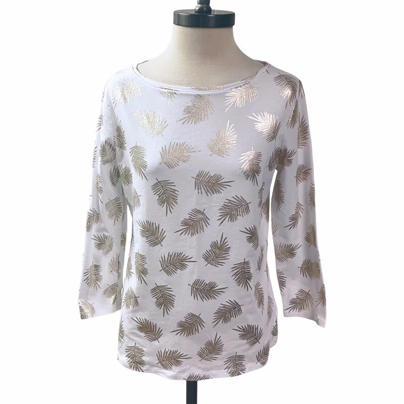 TALBOTS Womens White Metallic Gold Leaf Top SMALL Glam Coastal Summer Resort NEW TALBOTS Womens White Metallic Gold Leaf Top SMALL Glam Coastal Summer Resort NEW