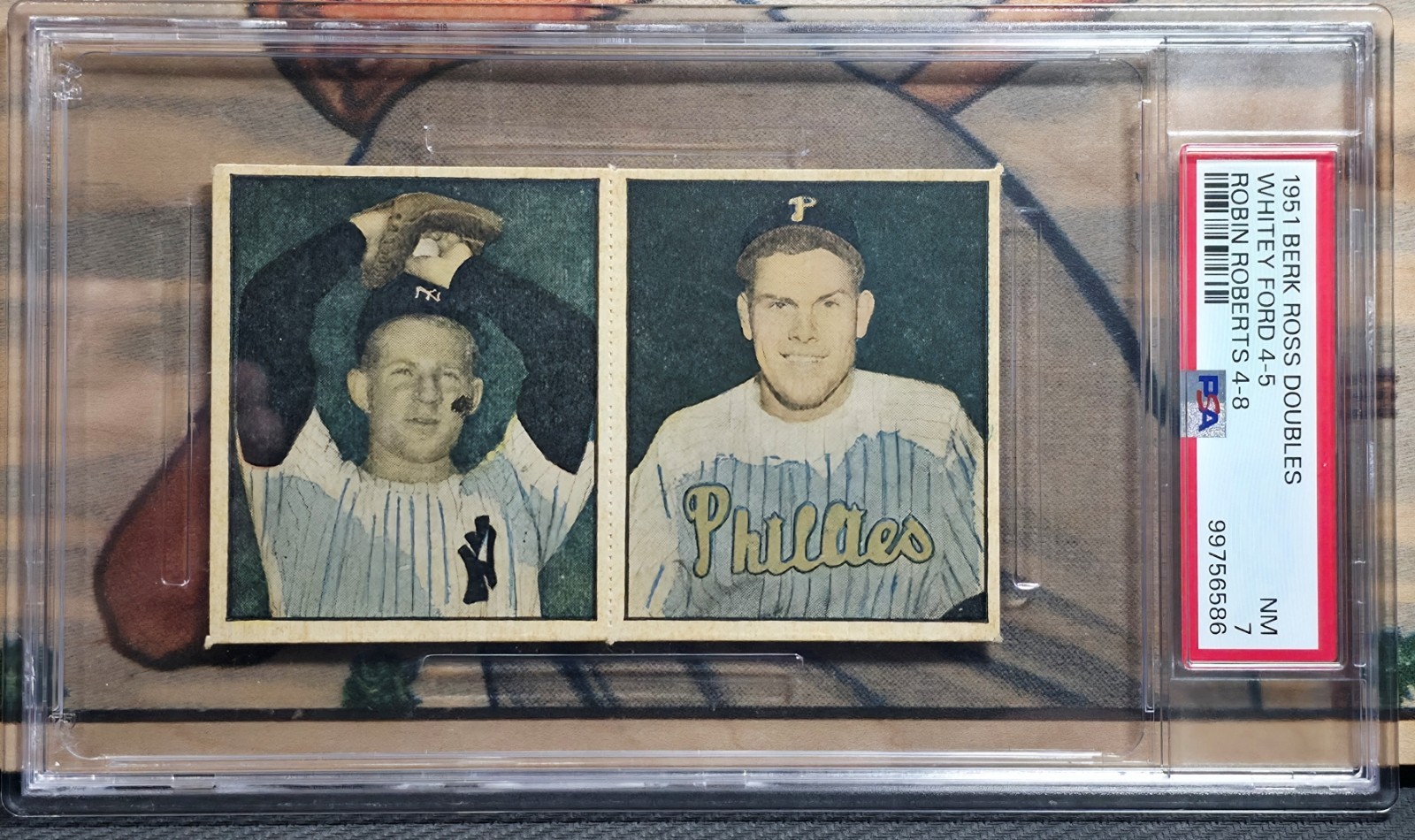 WHITEY FORD ROBIN ROBERTS 1951 Berk Ross #4-5/4-8 Panel RC Rookie PSA 7 NM HOF