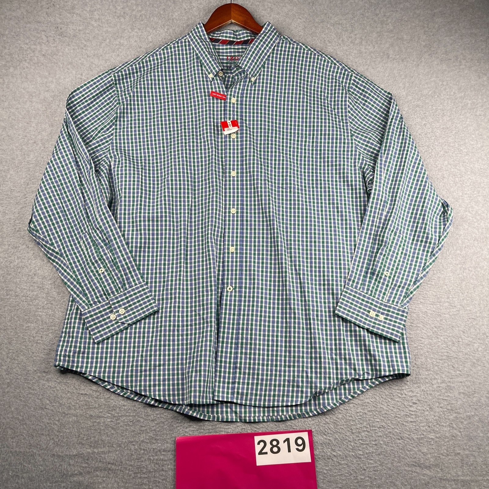 IZOD Lightweight Poplin Shirt Green Blue Plaid Button Up Long Sleeve 2XL NEW IZOD Lightweight Poplin Shirt Green Blue Plaid Button Up Long Sleeve 2XL NEW
