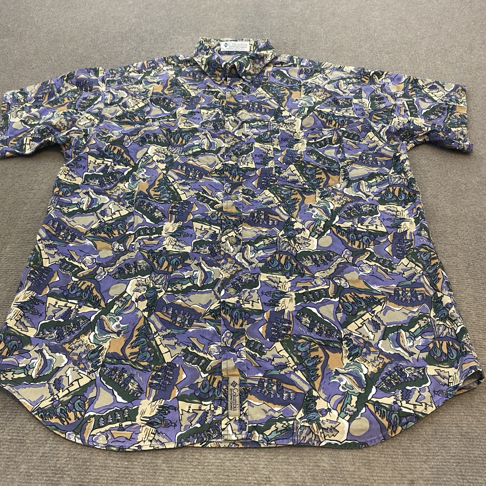 Vintage Columbia Shirt Mens Large Mountain Ski Range All Over Print 90s Button Vintage Columbia Shirt Mens Large Mountain Ski Range All Over Print 90s Button