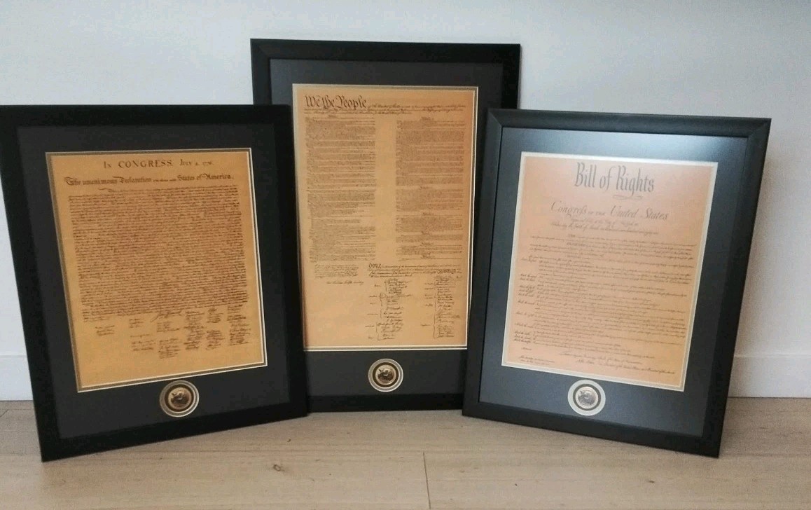 FRAMED THE BILL OF RIGHTS, DECLARATION OF INDEPENDENCE & CONSTITUTION OF U.S. 