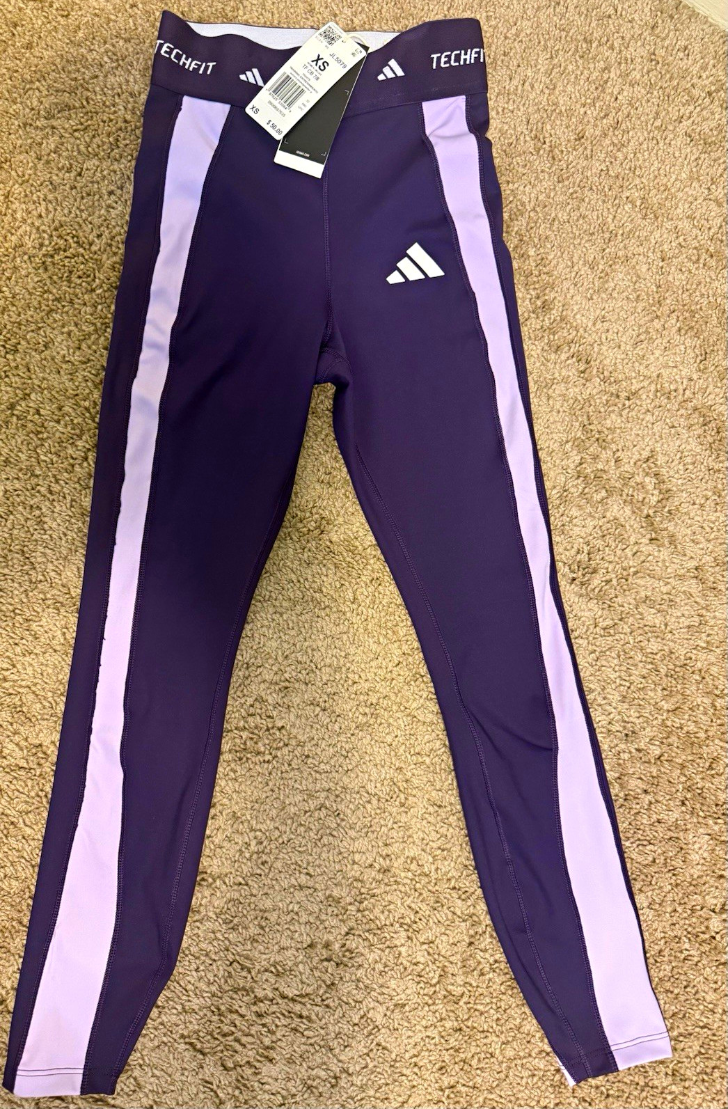 adidas Techfit Women’s XS Purple/Lavender Compression High Rise Ankle Leggings