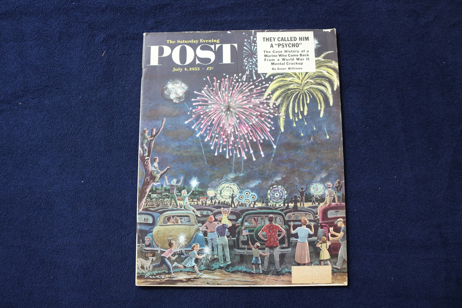 1953 JULY 4 THE SATURDAY EVENING POST MAGAZINE-FIREWORKS DRIVE-IN COVER- E 34155