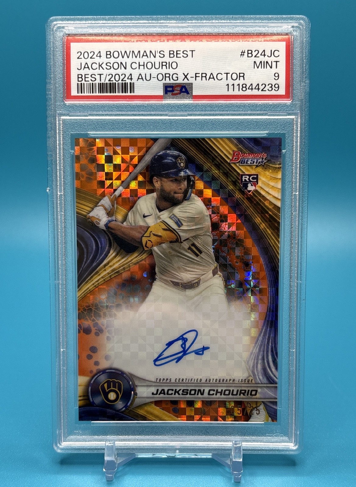 2024 Bowman\'s Best Jackson Chourio (RC) Orange X-Fractor Auto /25 #B24-JC PSA 9