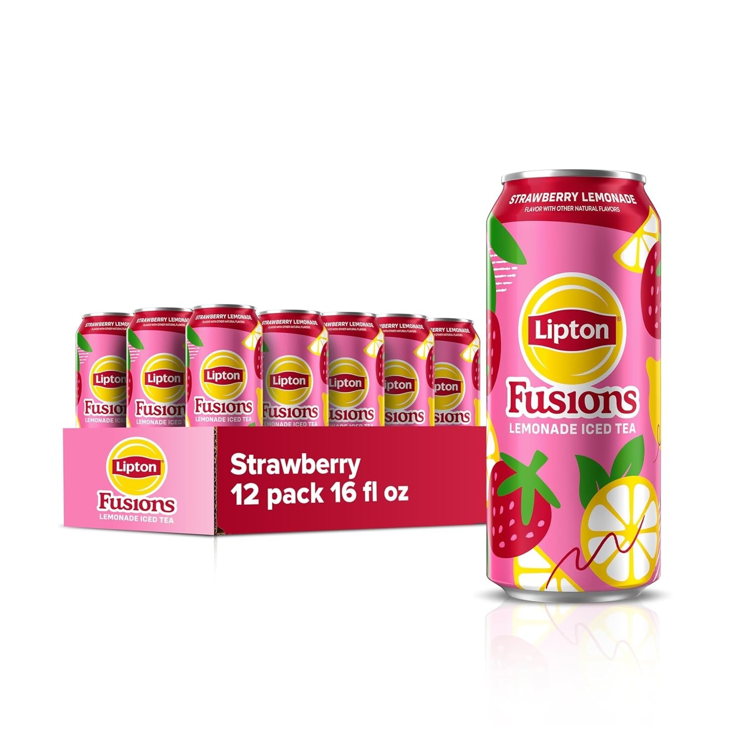 Lipton Fusions Strawberry Lemonade Iced Tea 16 fl oz Cans Pack of 12