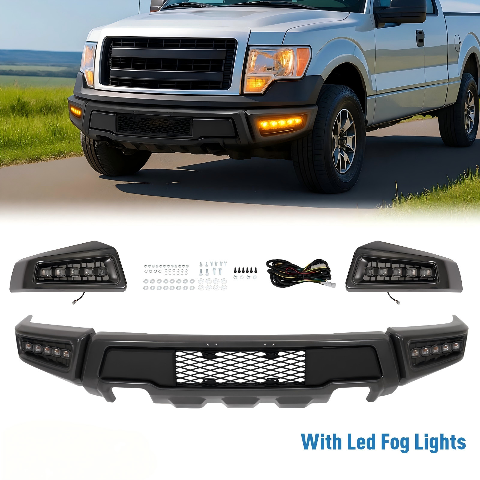 Front Bumper For Ford F150 F-150 2009-2014 Steel Raptor Style W/LED Lights