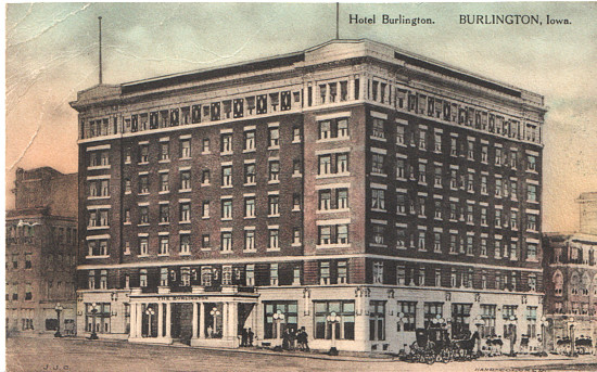Hotel Burlington Burlington Iowa Postcard 1910 Hand Colored