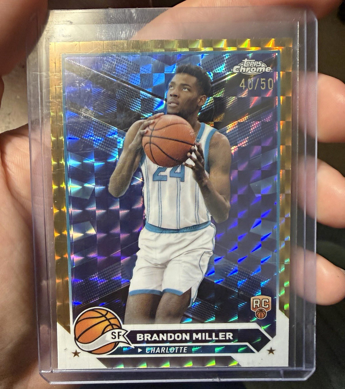 Topps 2023-24 Chrome Brandon Miller Rookie #127 Gold Geometric Refractor /50 Topps 2023-24 Chrome Brandon Miller Rookie #127 Gold Geometric Refractor /50
