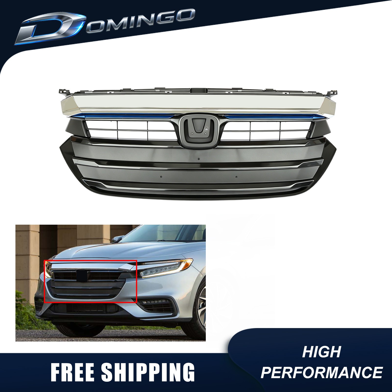 Front Upper Bumper Grille with Chrome Molding For 2019-2022 Honda Insight Front Upper Bumper Grille with Chrome Molding For 2019-2022 Honda Insight