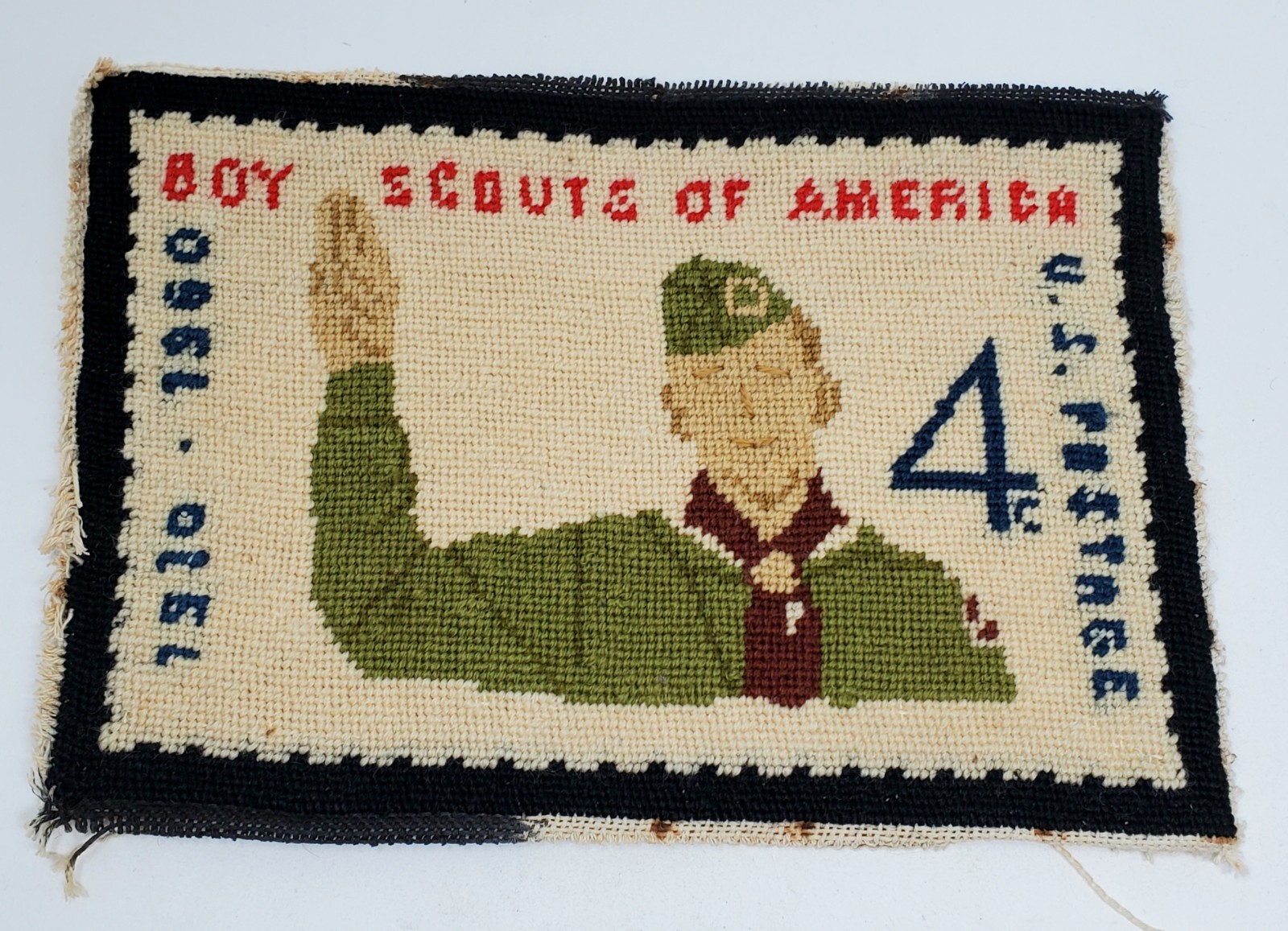 RARE 1960S BOYSCOUTS OF AMERICA  NEEDLEPOINT 4 CENT STAMP 10