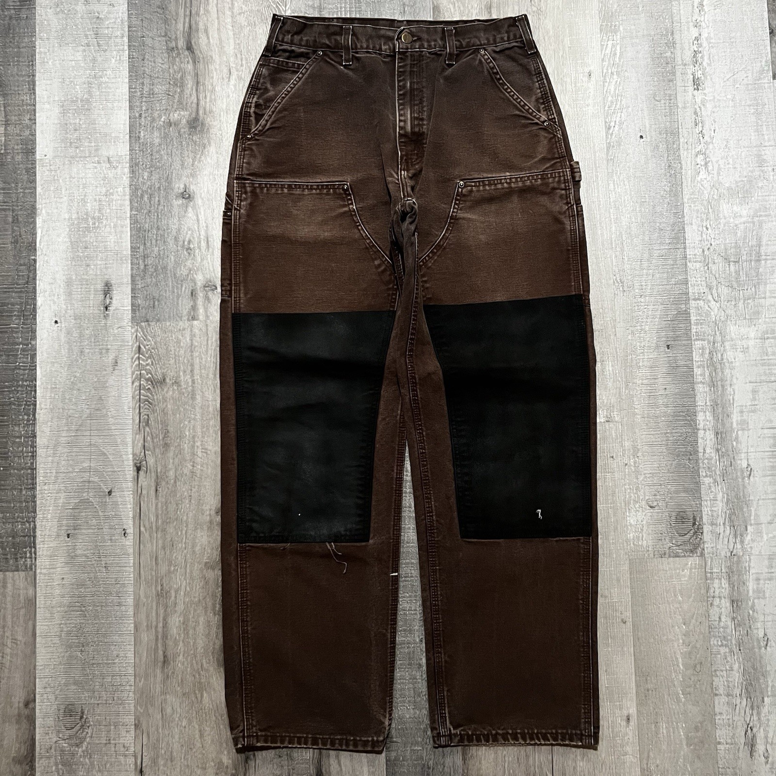 VTG Carhartt Faded Brown Canvas Double Knee Carpenter Work Wear Grip Tape Pants