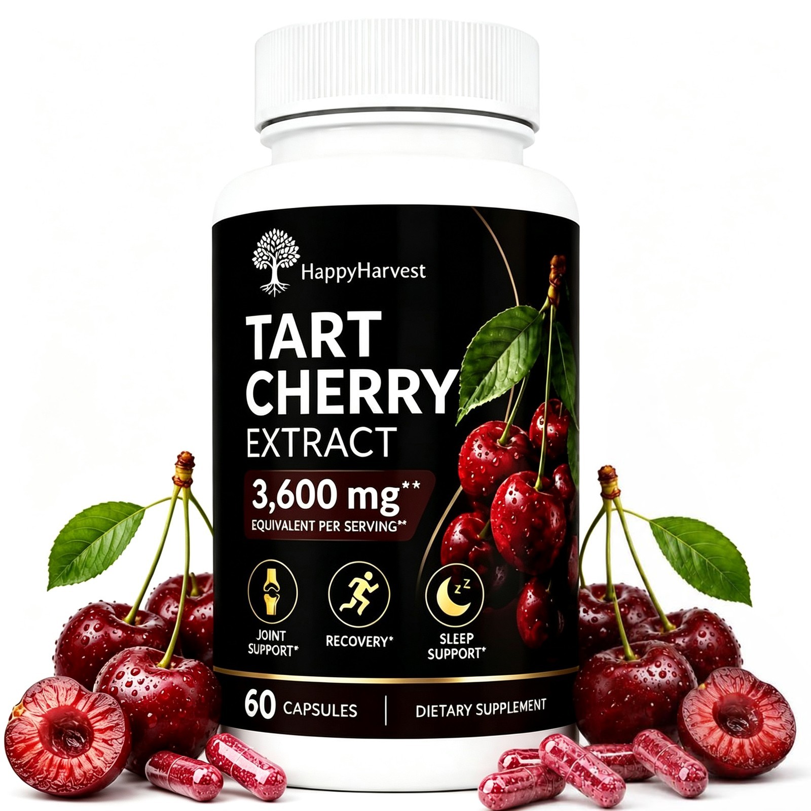 Happy Harvest Tart Cherry Capsules, Cold‑Pressed Natural Extract Daily Wellness