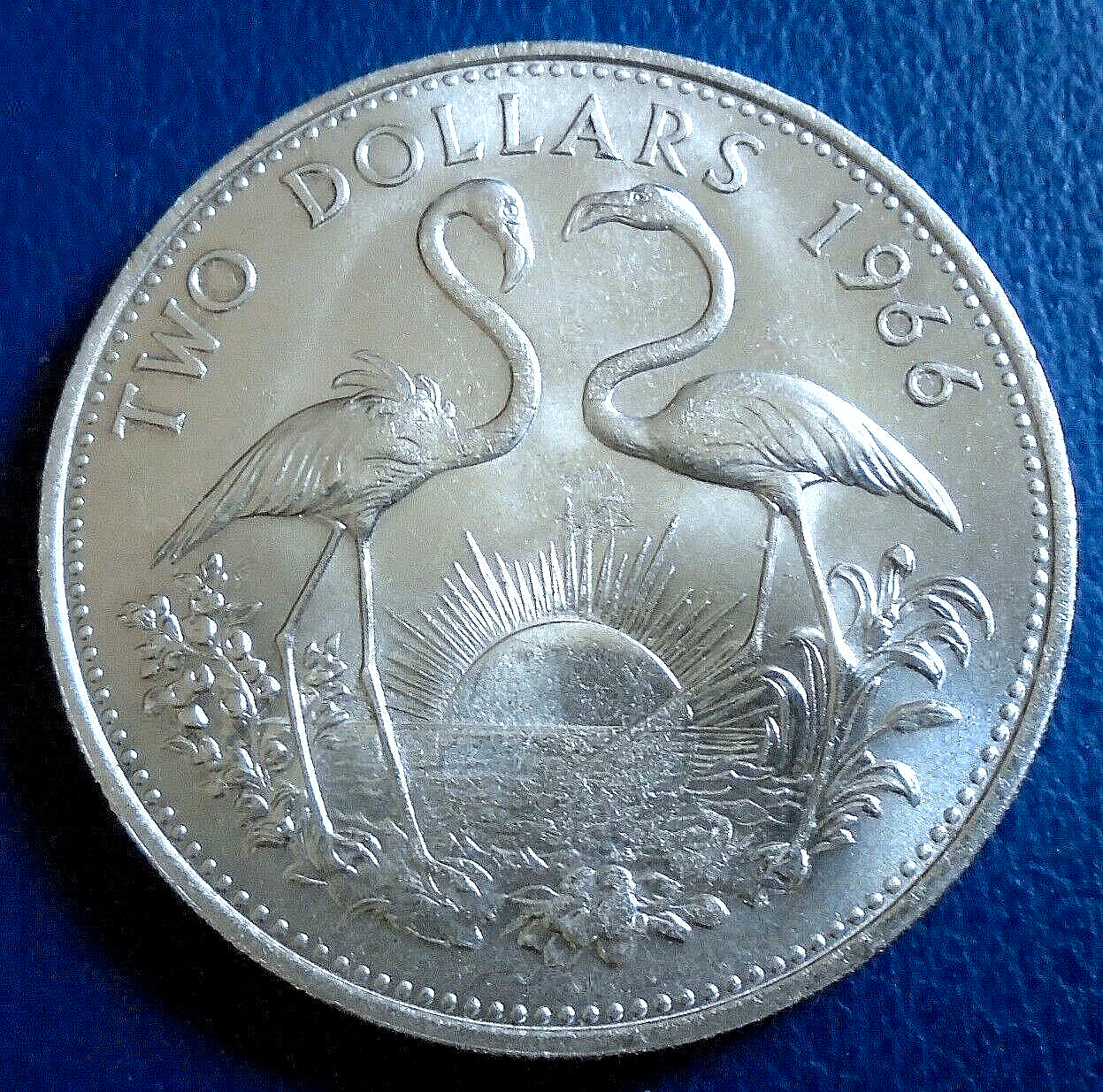 1966 BAHAMAS - $2 DOLLARS - FLAMINGO - .9 Oz MINT BU STERLING .925 SILVER CROWN