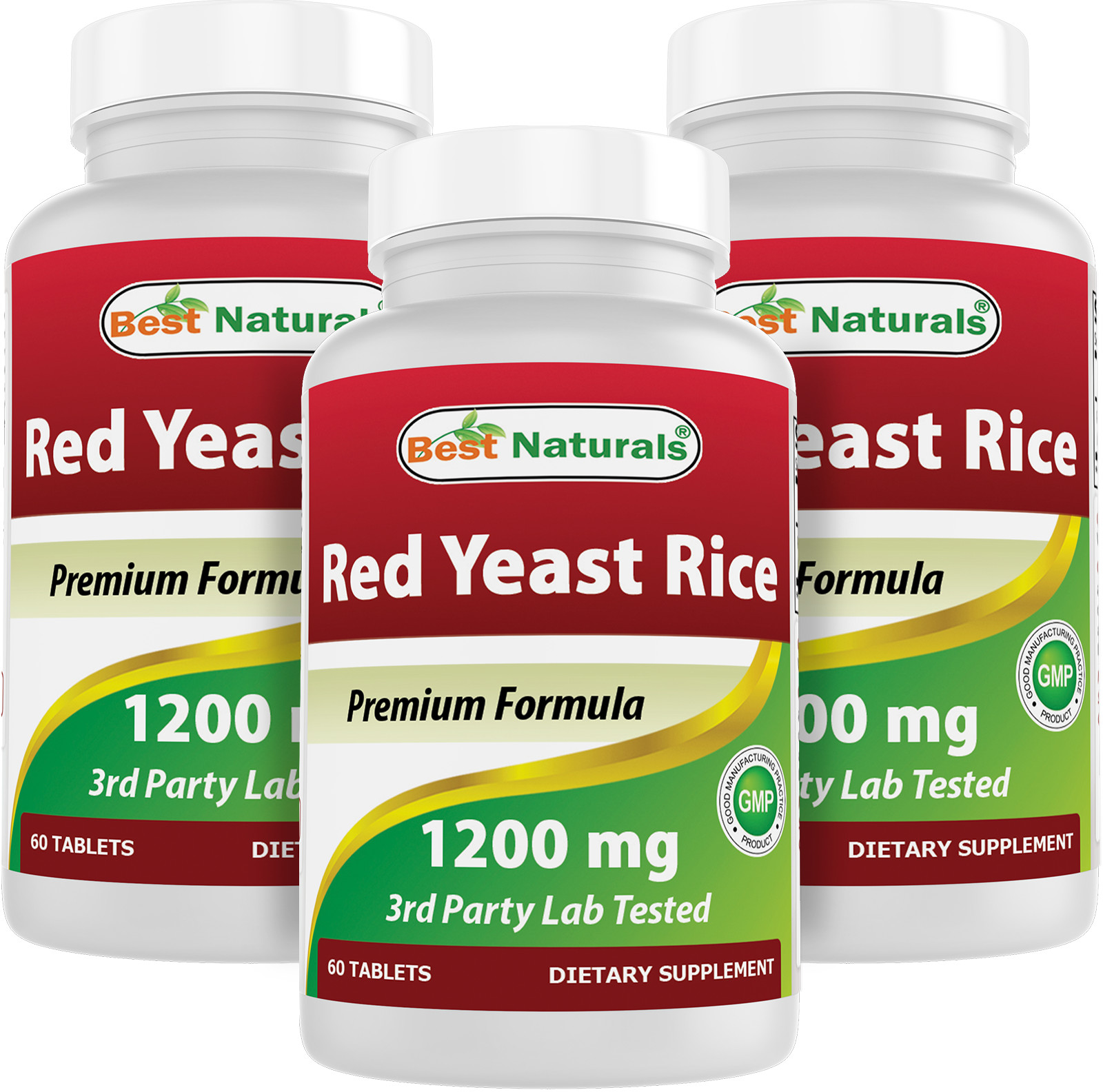 3 Pack Best Naturals Red Yeast Rice 1200 mg 60 Tablets 