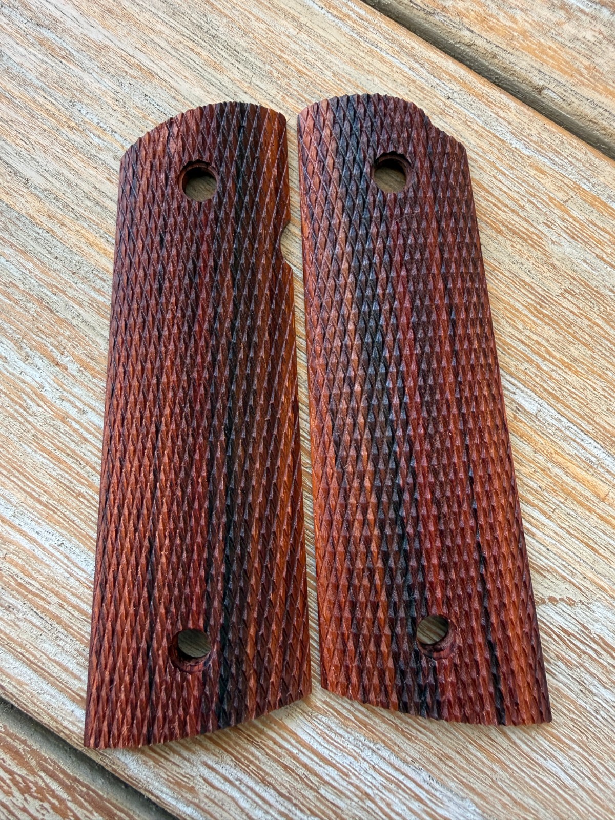 1911 Exotic Cocobolo Wood Grips Government Full Size Magwell Colt - Checkered