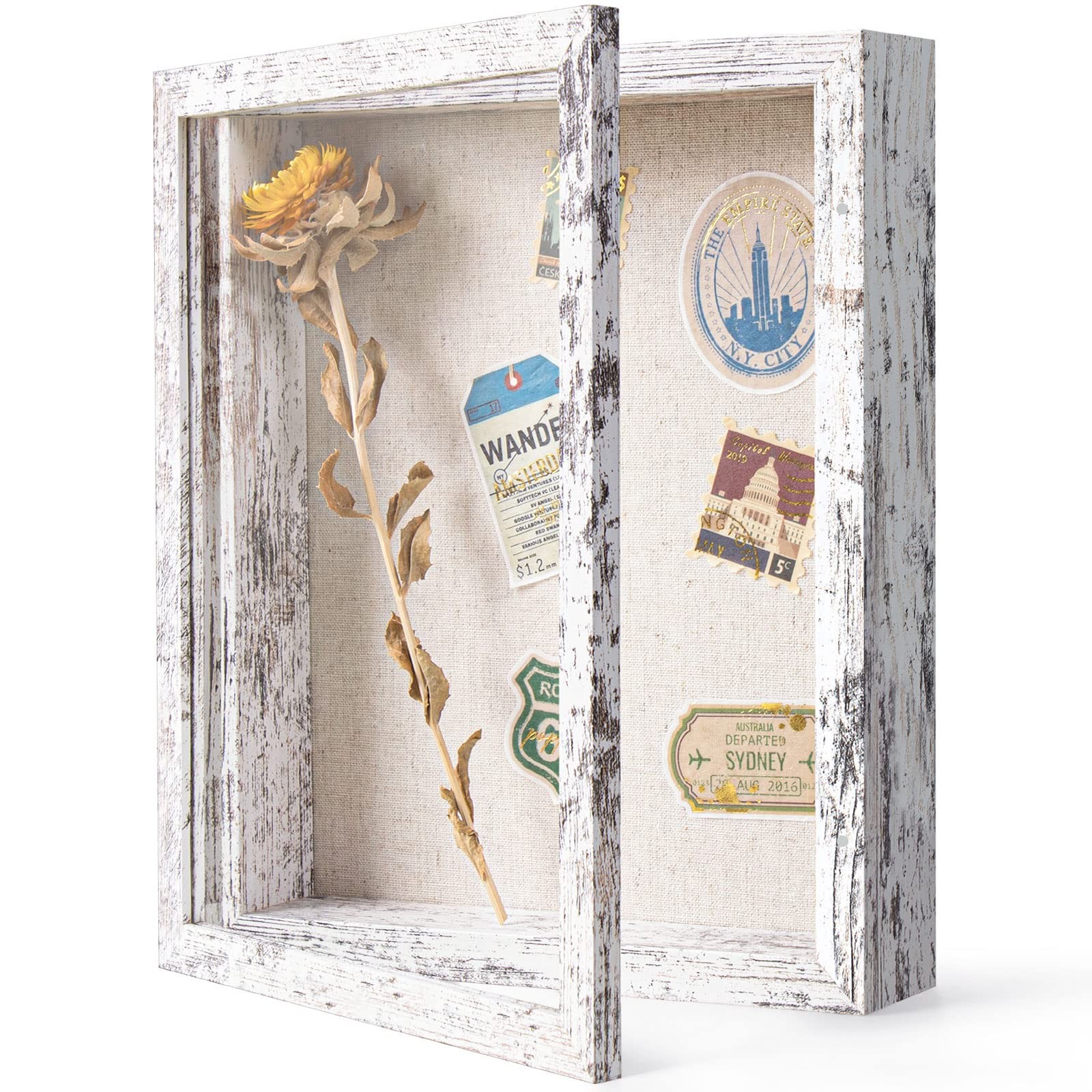 Califortree 8x10 Shadow Box Frame with Linen Back - 8x10, Distressed White