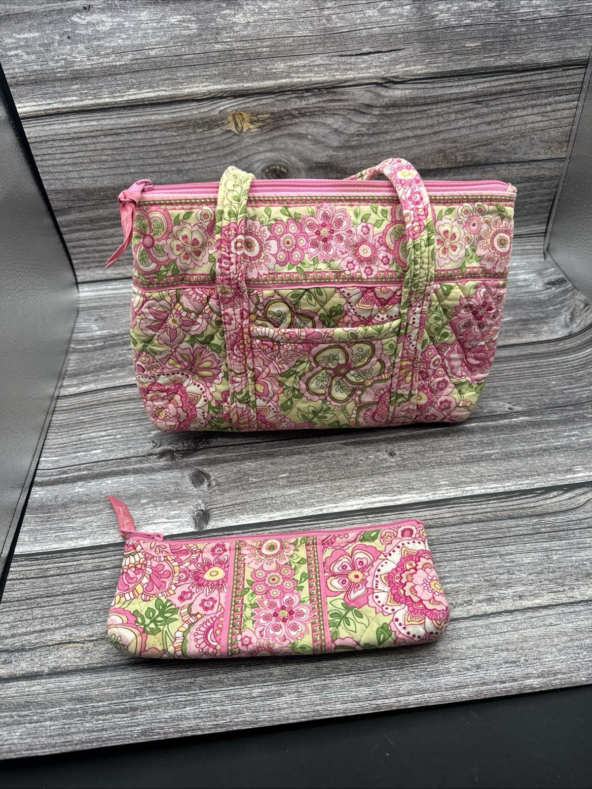 Vera Bradley Vintage Retired Petal Pink Classic Tote Bag and Wallet, made in USA Vera Bradley Vintage Retired Petal Pink Classic Tote Bag and Wallet, made in USA