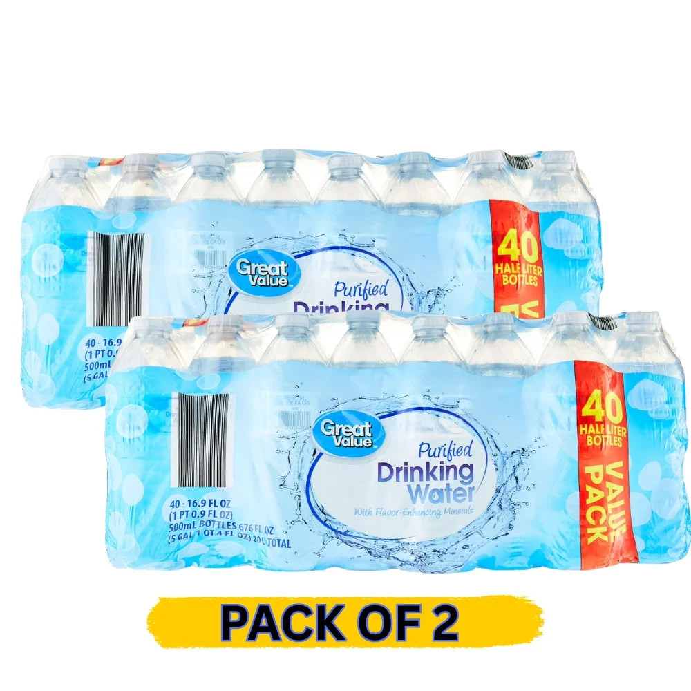 NEW (2 pack) 16.9 Fl. Oz., Great Value Purified Drinking Water, 40 Count