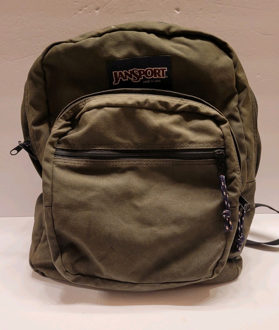 Vintage JanSport Backpack Green Nylon School Bag  Camping USA AS IS WELL WORN 