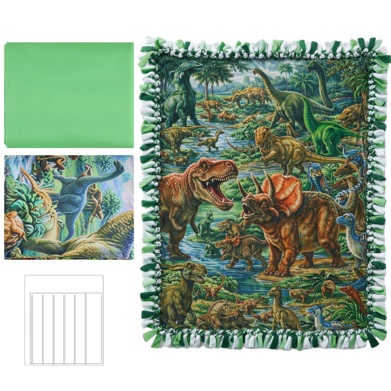 HunnmingRe 3 Pcs No Sew Blanket Kit,Dinosaur,Green | DIY Fleece Tie Blankets ... HunnmingRe 3 Pcs No Sew Blanket Kit,Dinosaur,Green | DIY Fleece Tie Blankets ...