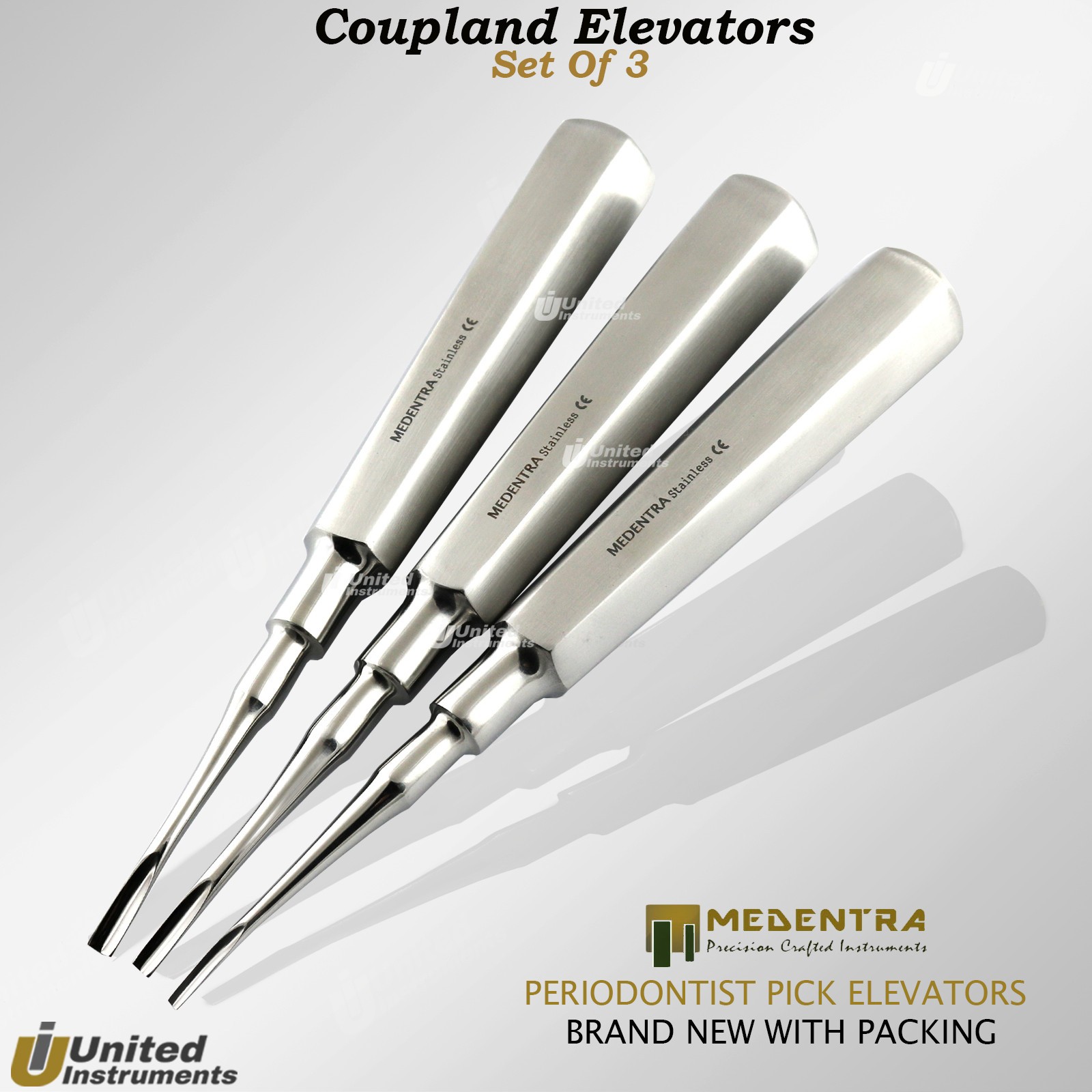 3Pcs Dental Coupland Elevators Luxating Root Elevator Straight 2mm, 3mm, 4mm New