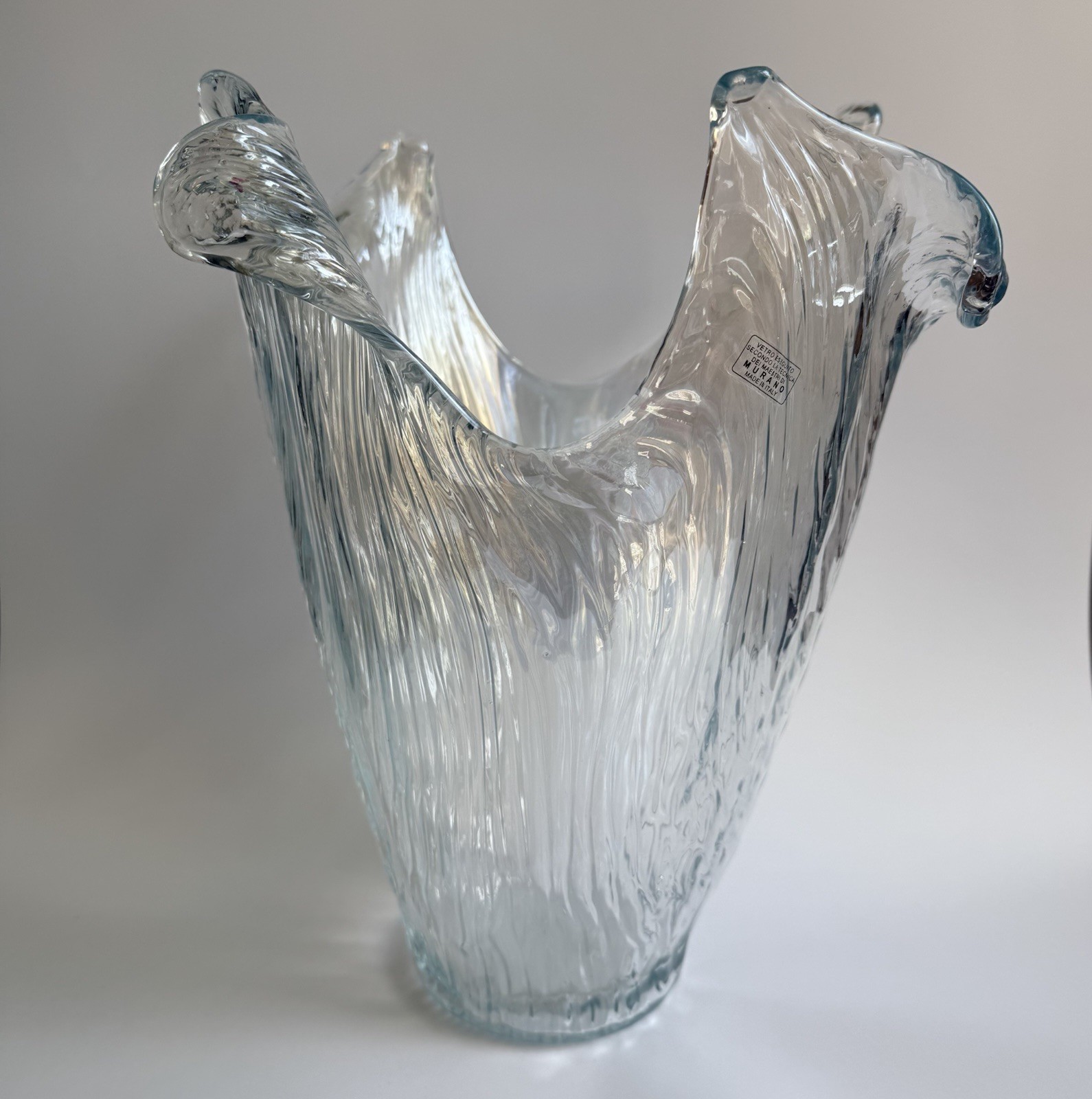 Vintage Murano Abstract Iridescent Glass Hand Blown XLarge Vase 14”H