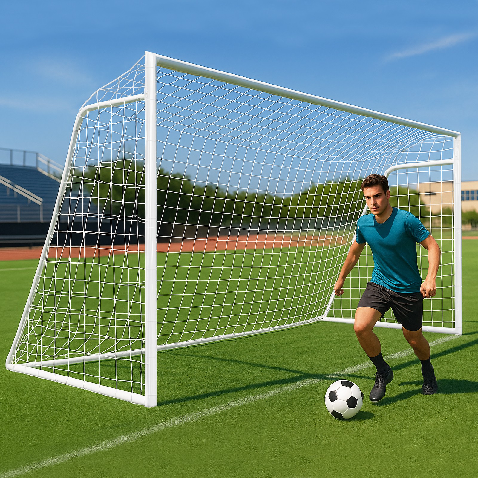 Heavy Duty Soccer Goal 16x7 ft 50mm Steel Tube with 6 Trainning Cones & 1 PE Net
