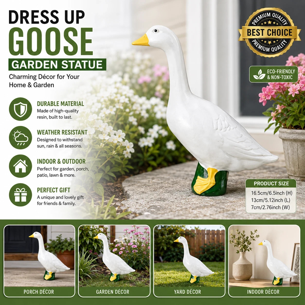 Dress Up Goose White Garden Statue Indoor Outdoor Yard Porch Décor Dress Up Goose White Garden Statue Indoor Outdoor Yard Porch Décor