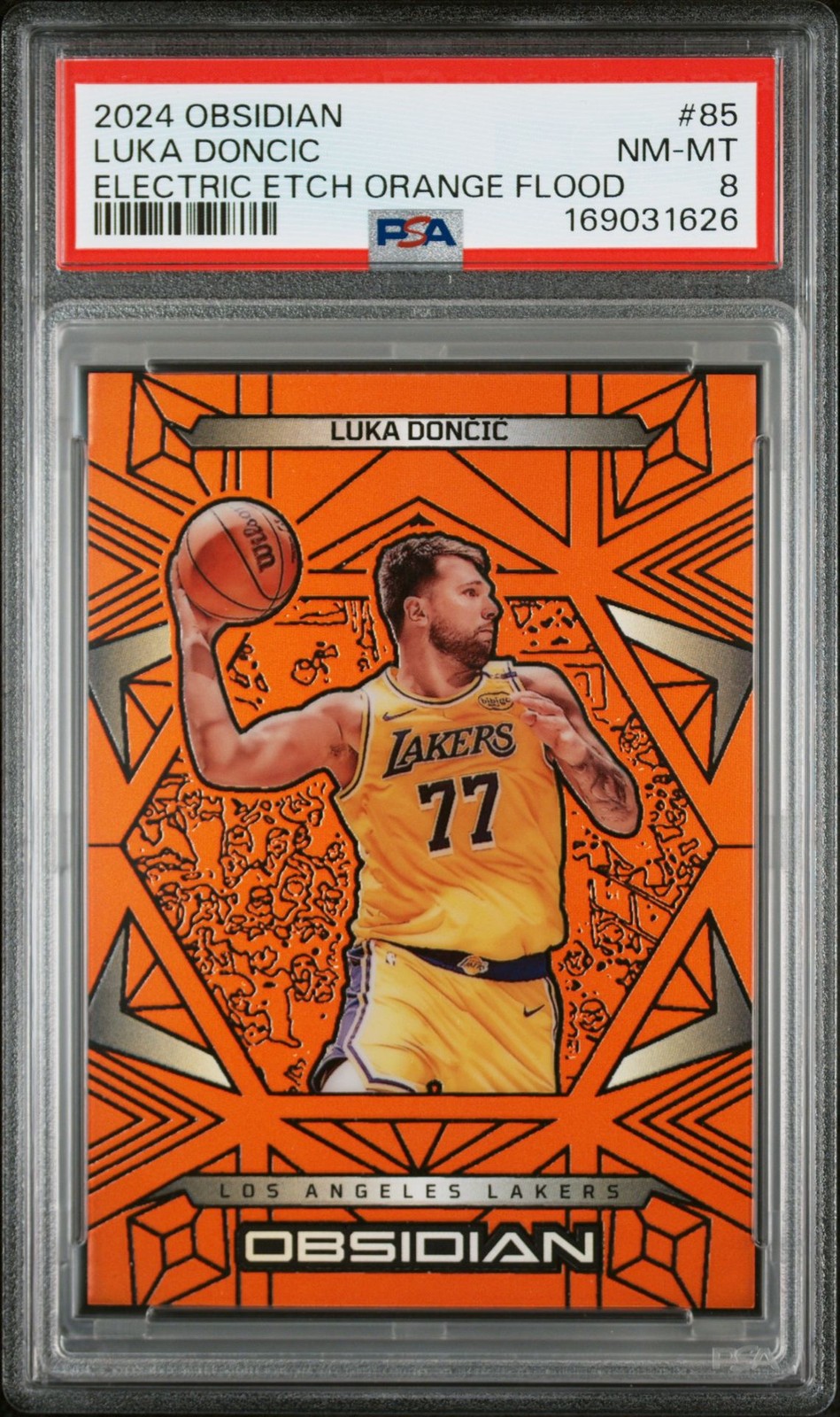 🔥PSA 8 2024 Obsidian Luka Doncic #85 Electric Etch Orange Flood /125 POP/4