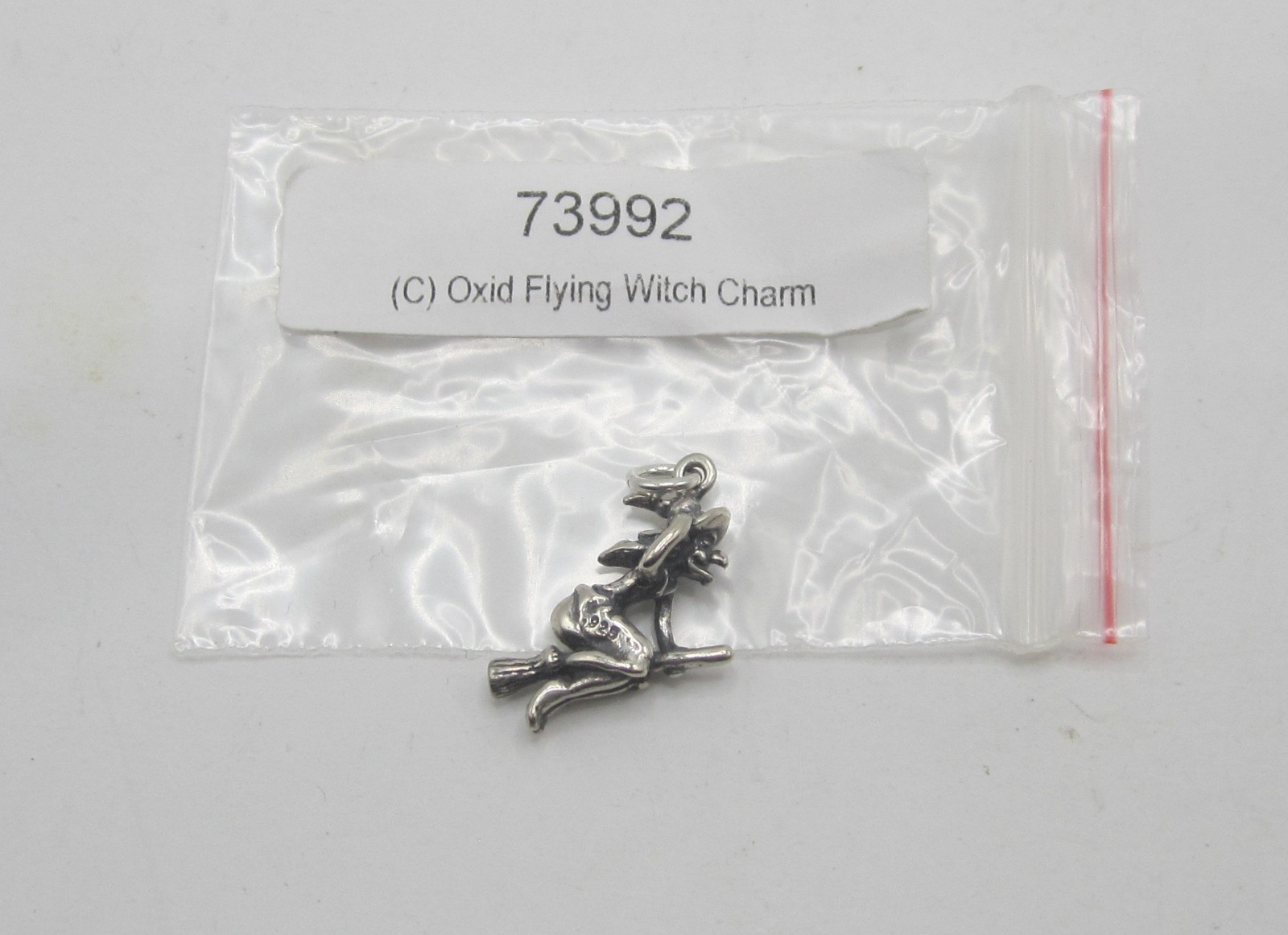 Sterling Silver .925 Oxidized 3D Witch on Broom Charm