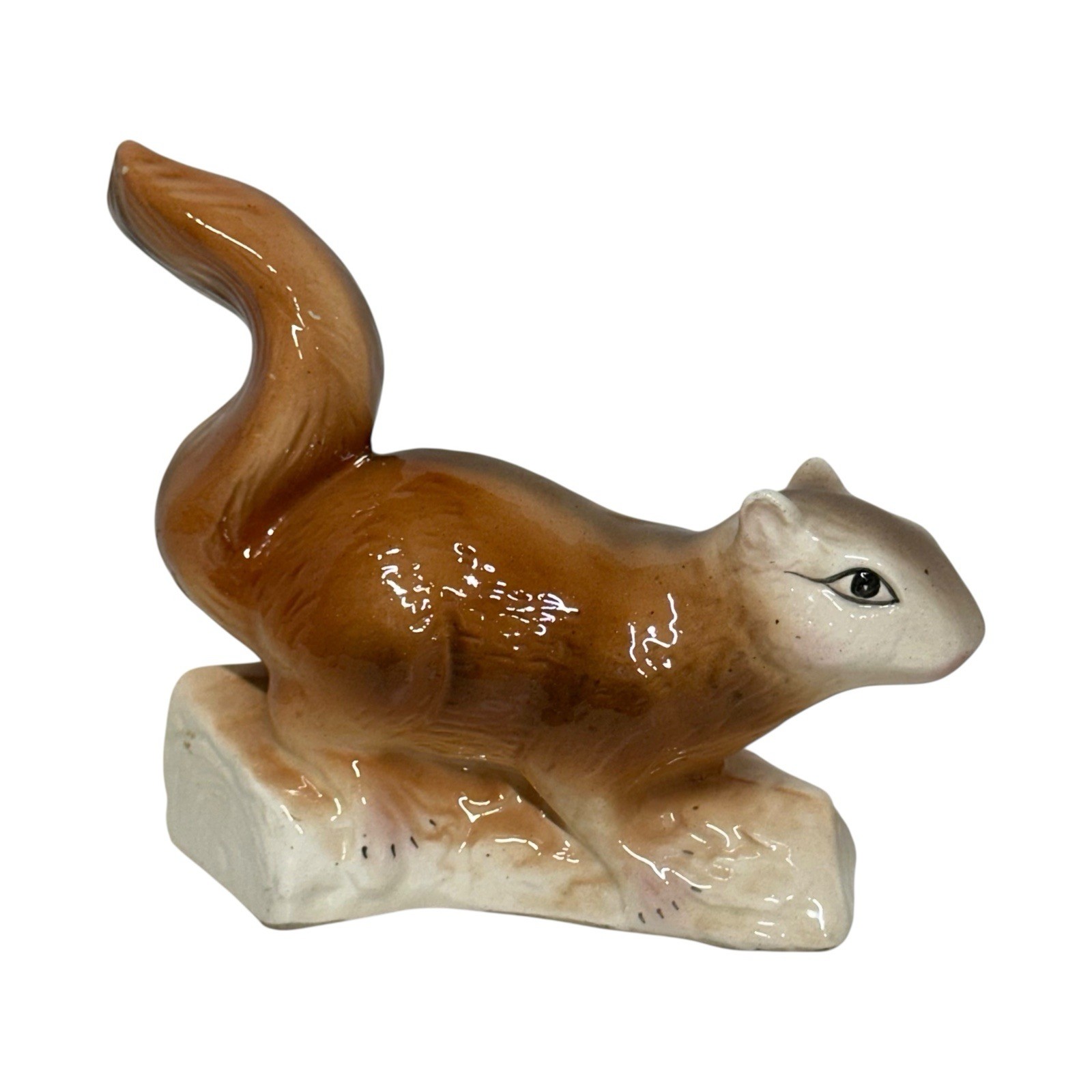 VTG Squirrel on Log Figurine MCM Anthropomorphic Ceramic 1960 Airbrush Kitschy