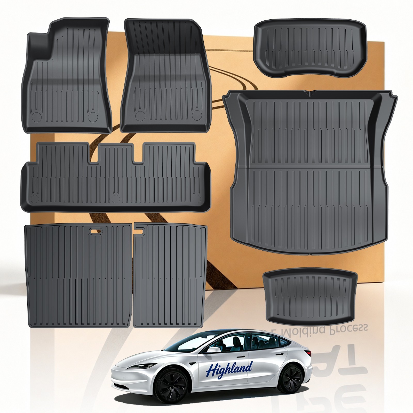 COMAUTO TPE Floor mats & Trunk Liner for Tesla Model 3 Highland 2024-2027 8PCS