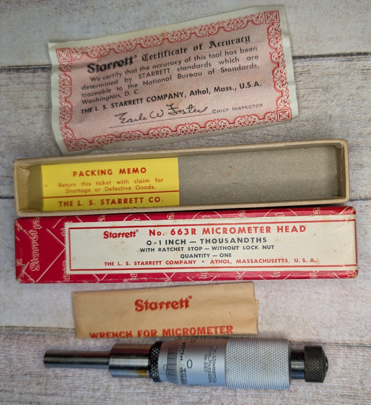 New in Box Starrett Micrometer Head Gage 663 R Machinist Tool Wrench COA