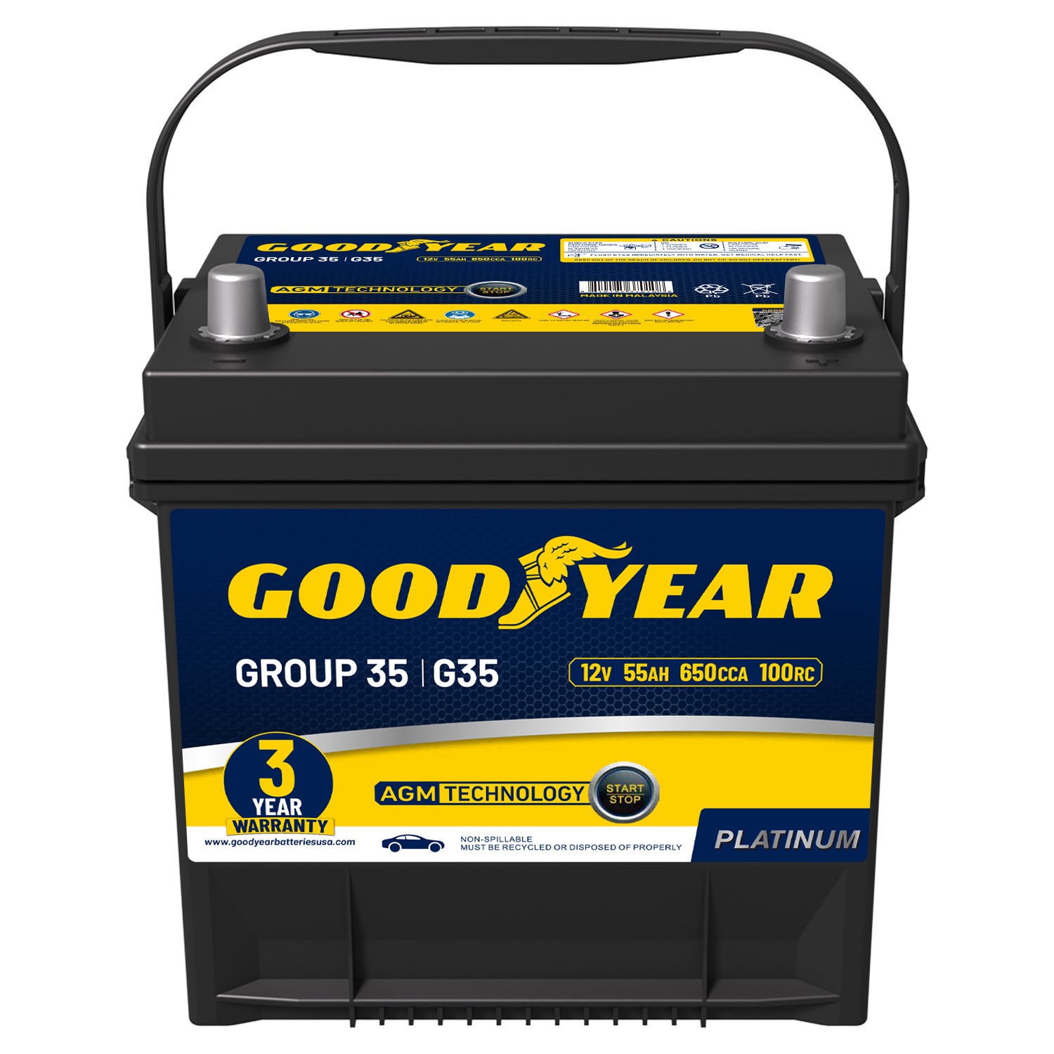 Goodyear Group 35 12V 55 AH, 100RC, 650 CCA Platinum AGM Automotive Battery
