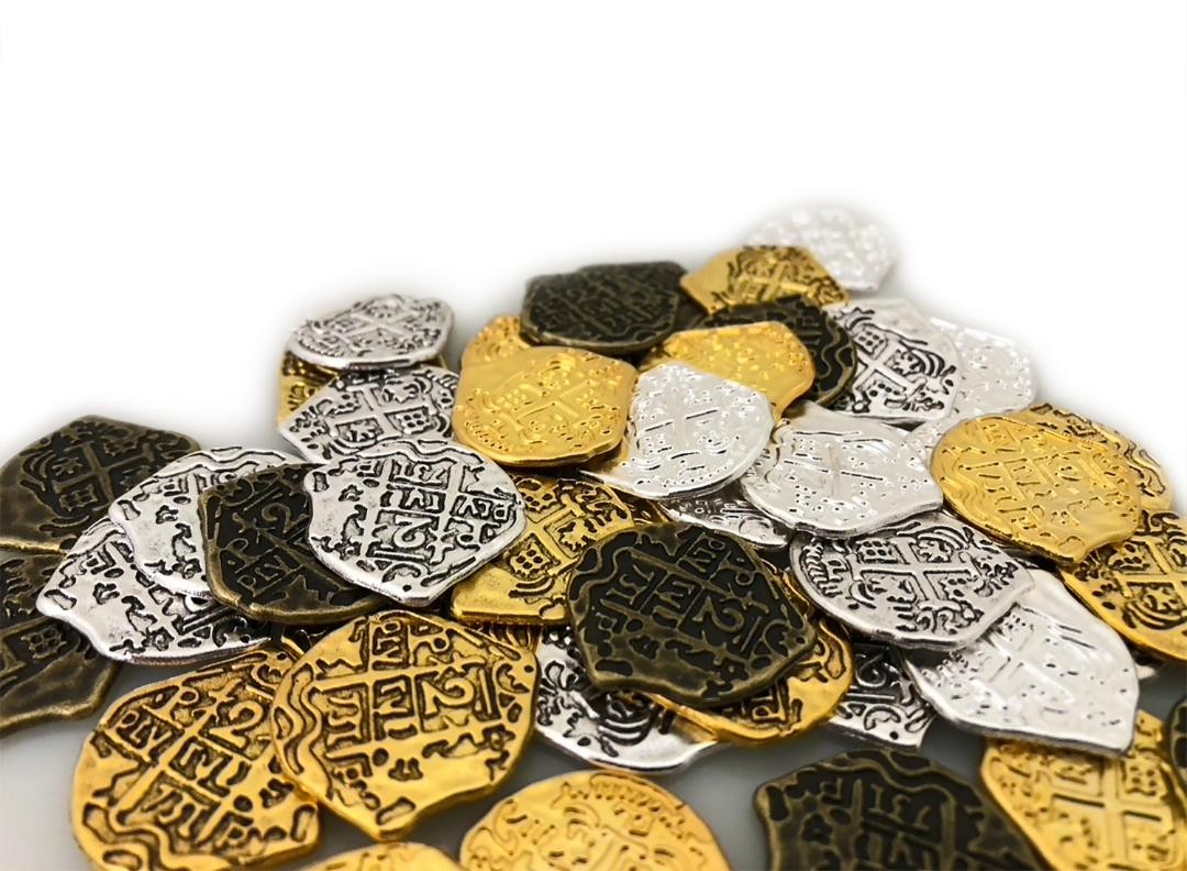 Seven Seas Pirates Toy Metal Gold and Silver Colored Treasure Coins - 50 Tokens