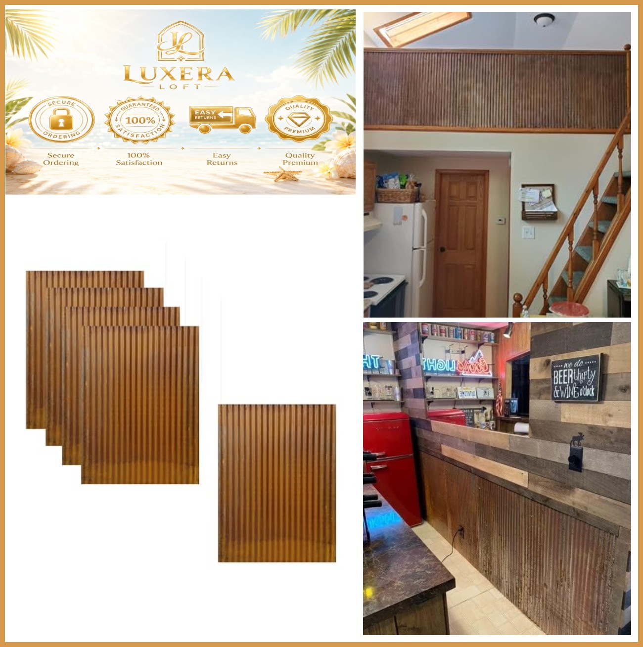 Corrugated Metal Wainscoting 5 Pack 36 x 24 Inch Rusted Steel Panel Wall Decor
