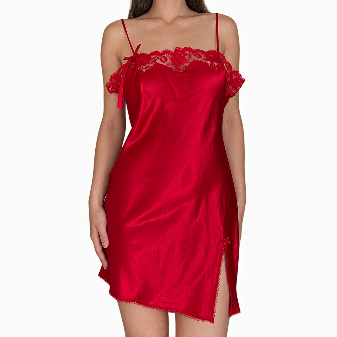 Y2K Vintage 2005 Victorias Secret Angels Red Satin Lace Lined Slip Dress 